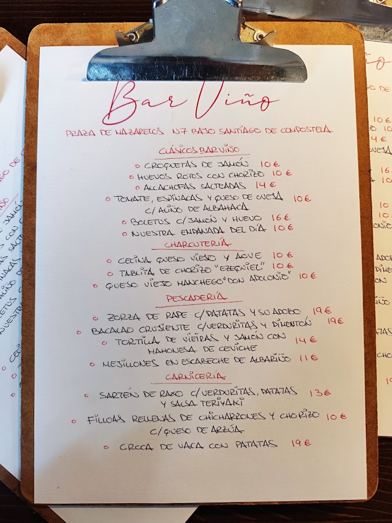 BAR VINO - A TABERNA (Santiago de Compostela) — Carta