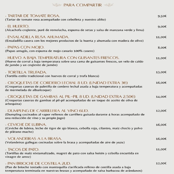 Cassia Restaurante — Carta