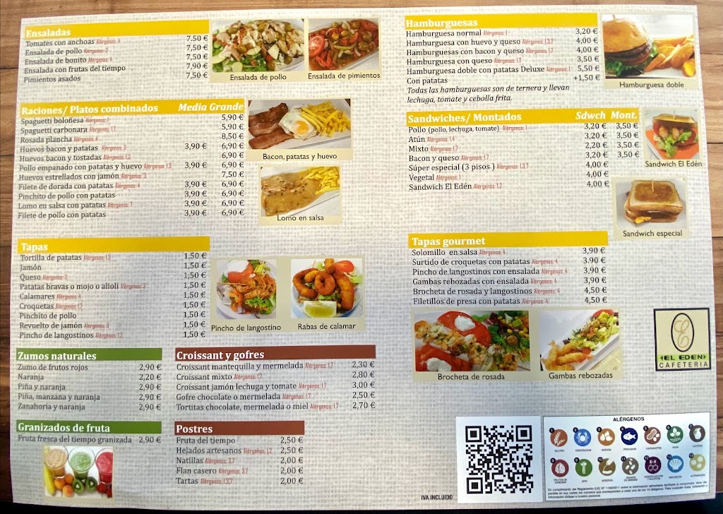 Cafeteria el Eden — Carta