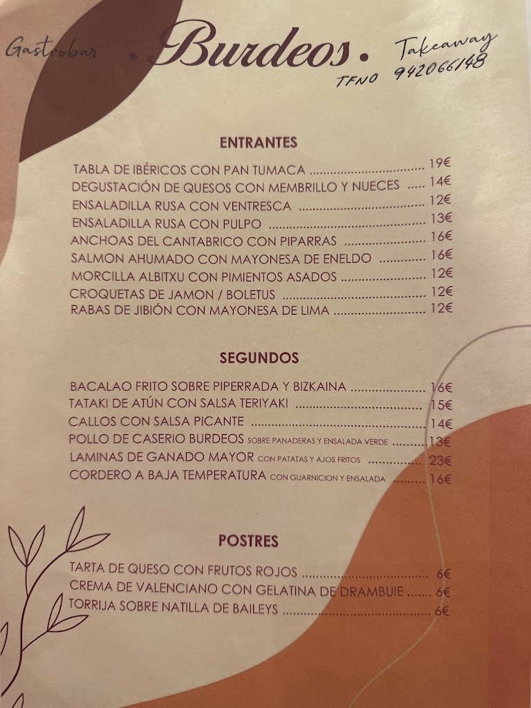 Burdeos Castro Urdiales — Carta
