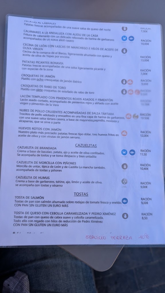 Restaurante Bonavia — Carta