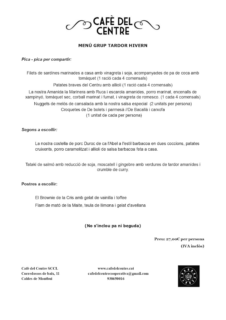 Restaurant Cafe del Centre — Carta
