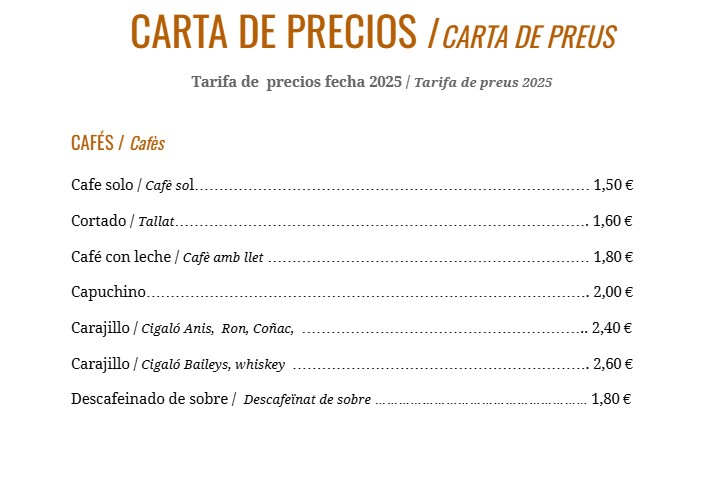 La Torradeta Bar Cafe — Carta