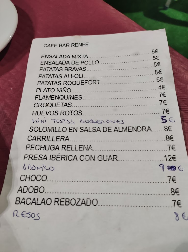 Cafe Bar Renfe — Carta