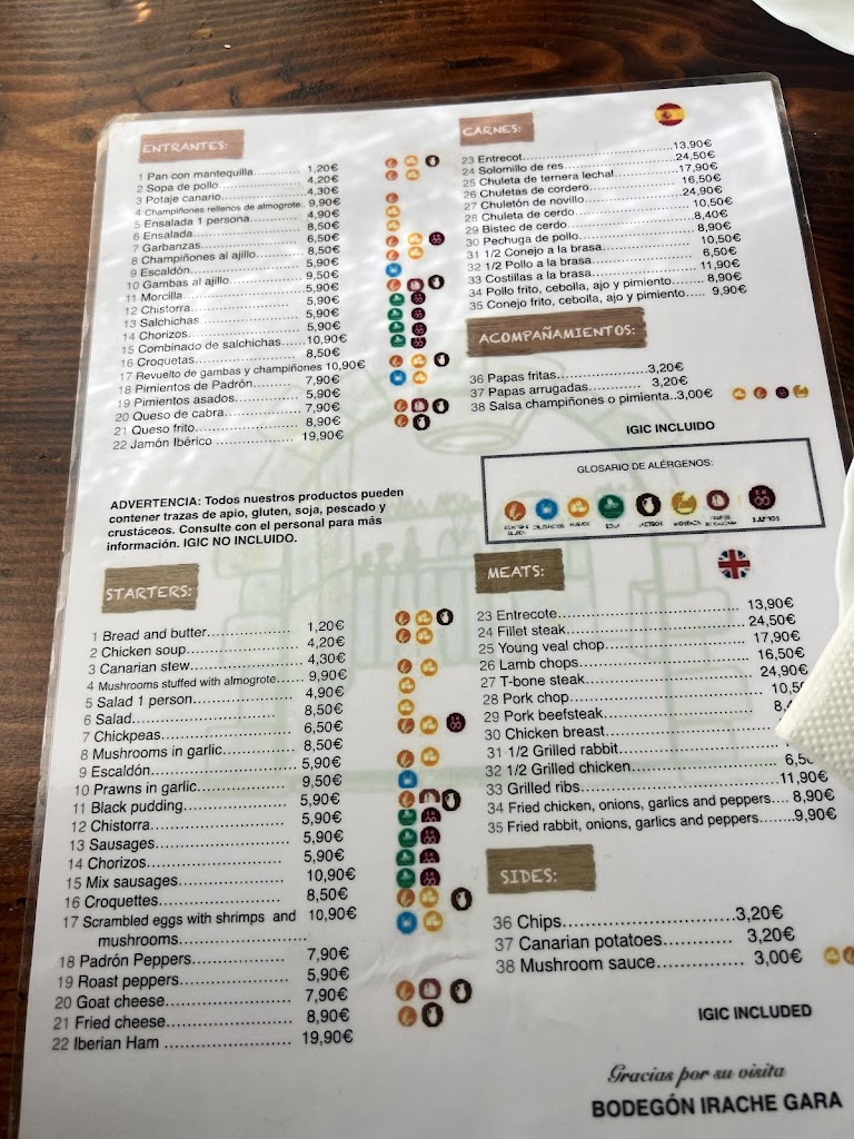 Restaurante Bodegon Irache Gara — Carta