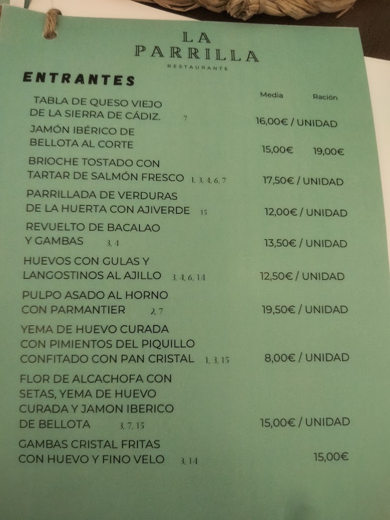 La Parrilla de Arcos — Carta