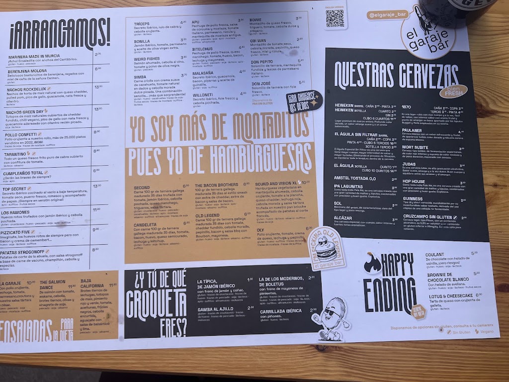 El Garaje Bar Elche — Carta