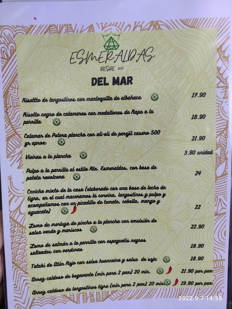 Restaurante Esmeraldas — Carta