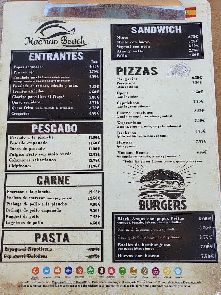 Restaurante Mao Mao Beach — Carta