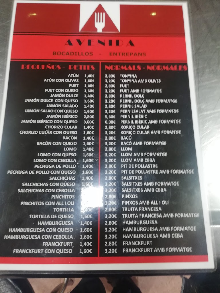 Bar Restaurante Avenida — Carta