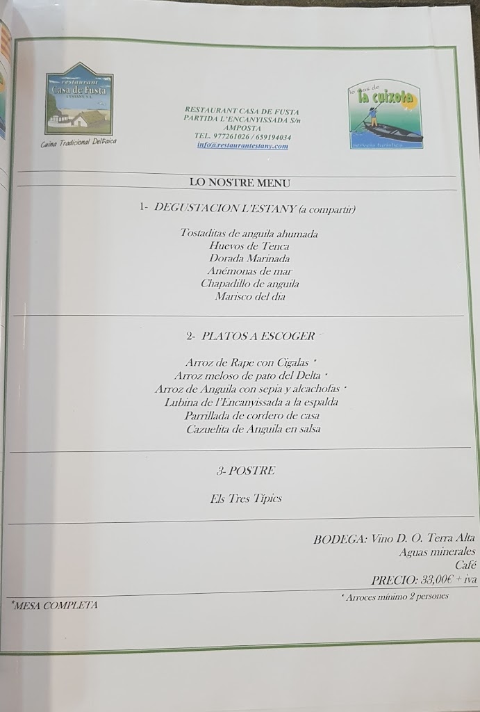 Restaurant La Casa de Fusta — Carta