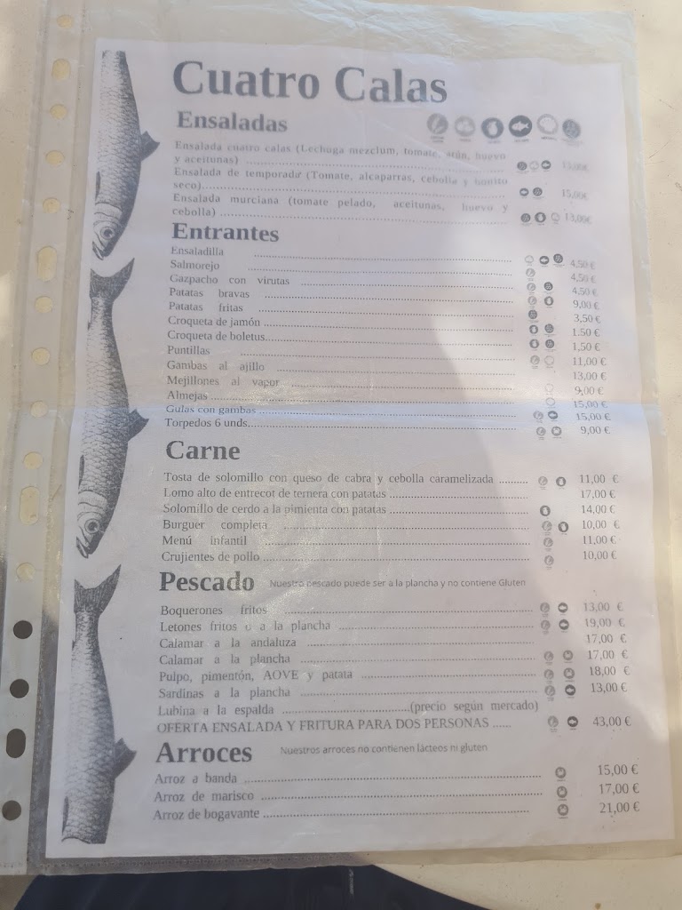 Chiringuito Aguilas servicios turisticos — Carta