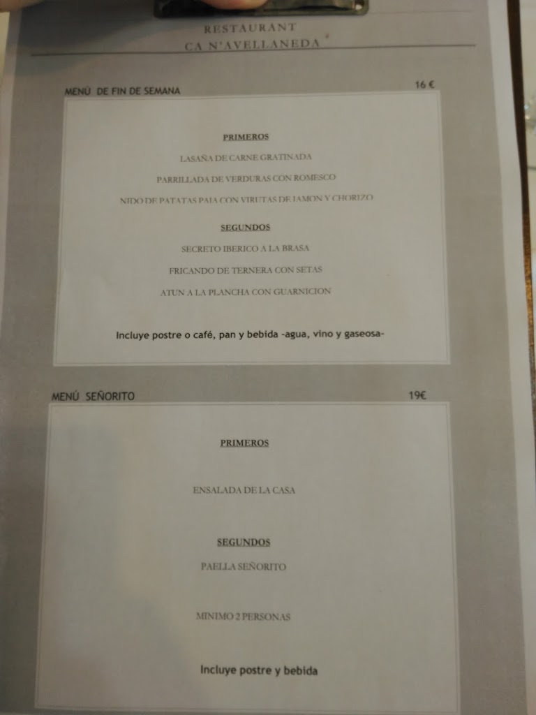 Restaurant Can Avellaneda — Carta