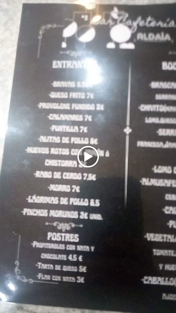 Bar Cafeteria Aldaia — Carta
