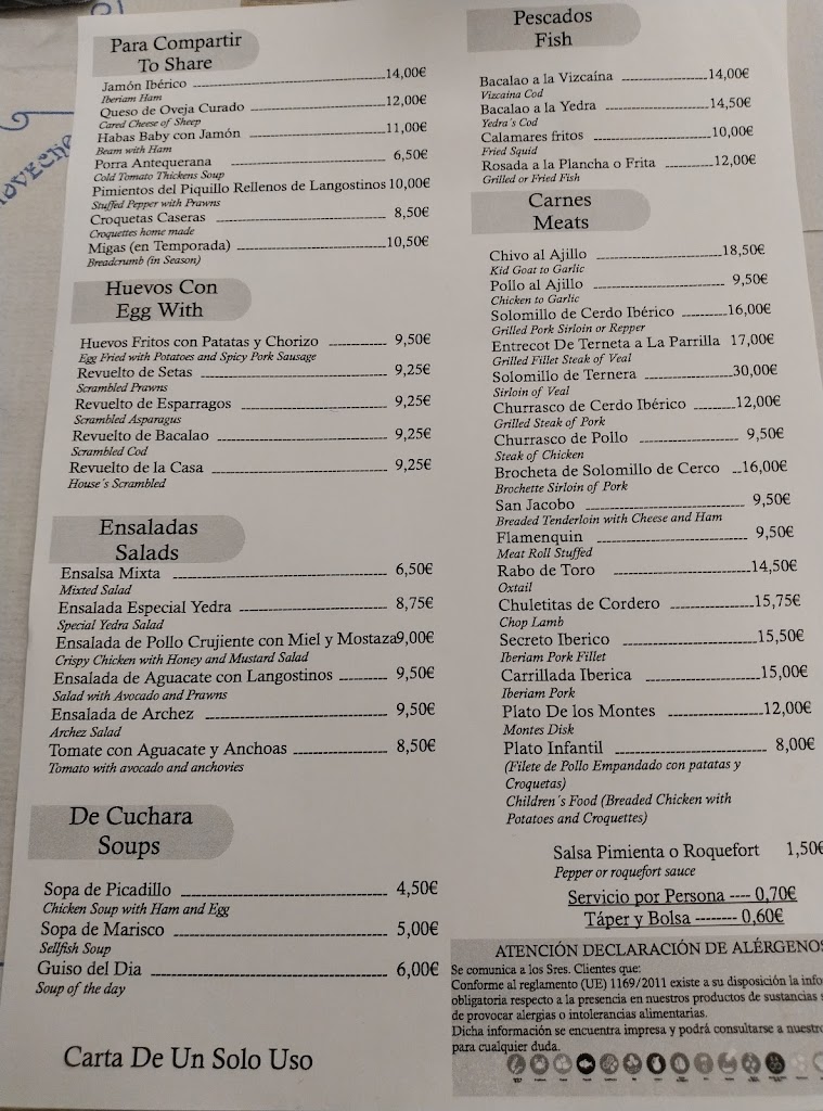 La Yedra Hotel Restaurante — Carta