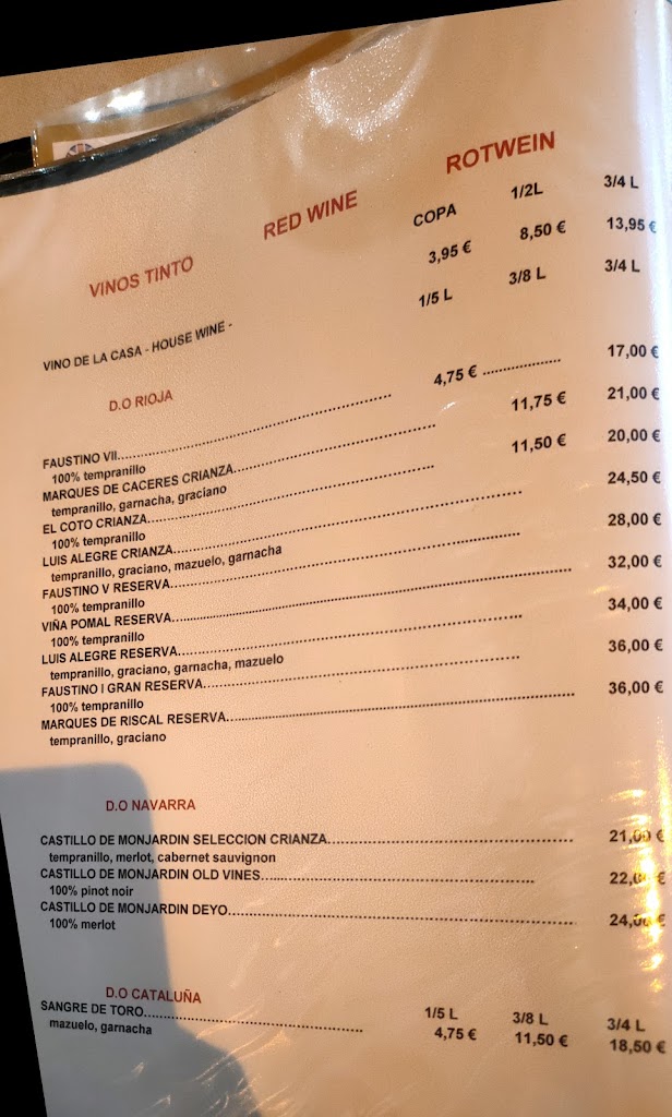 Restaurante El romantico — Carta
