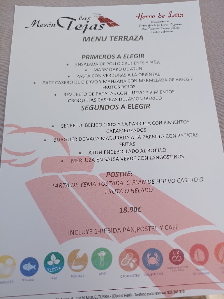 Restaurante Las Tejas — Carta