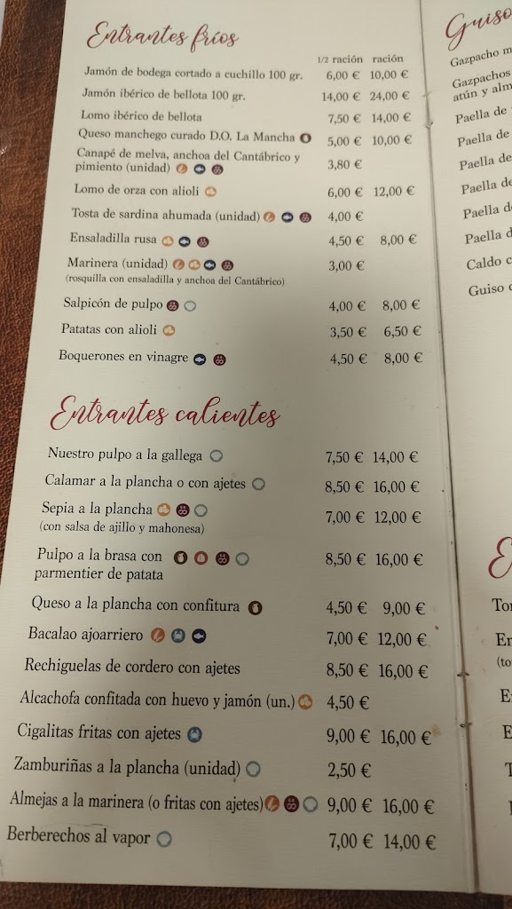Restaurante Los Cuchillos — Carta