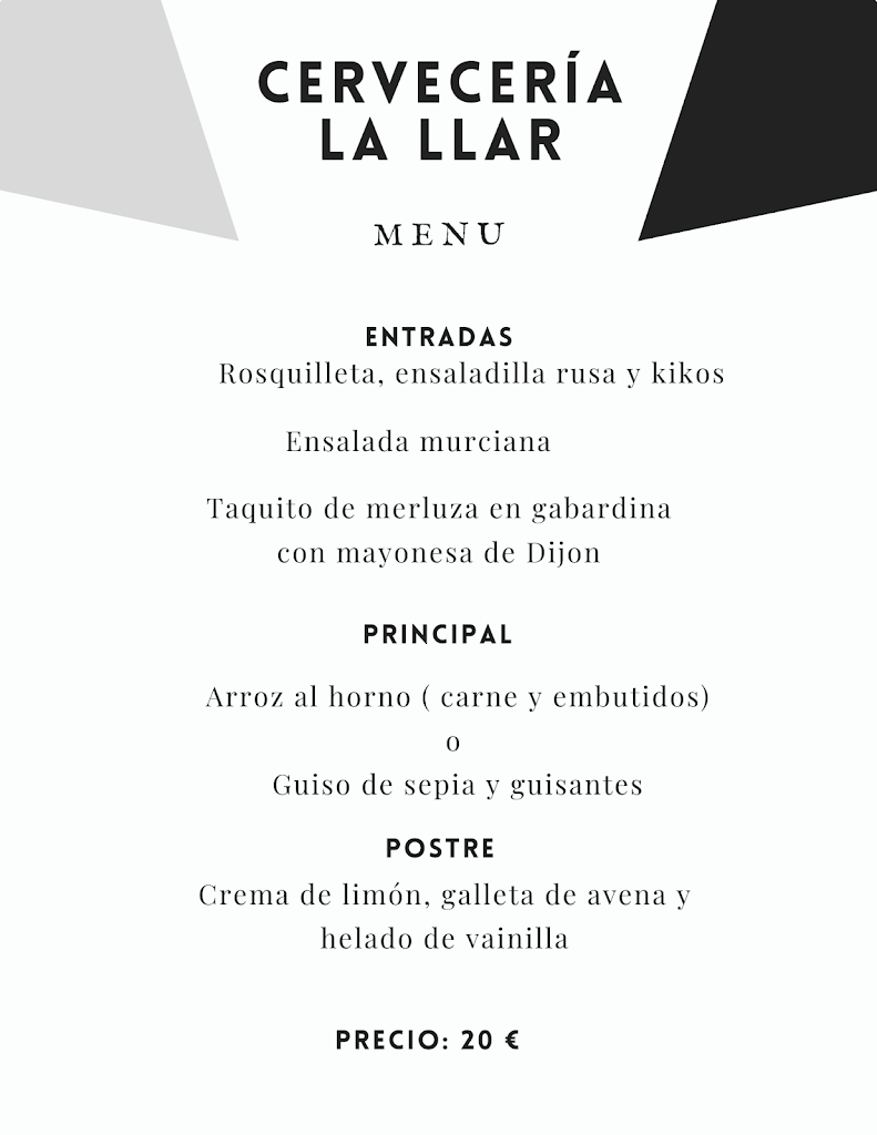 Cerveceria La Llar — Carta