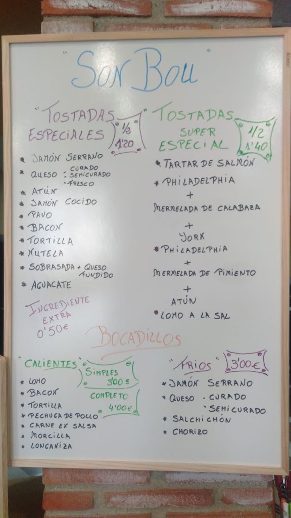Son Bou Cafeteria/ Restaurante — Carta