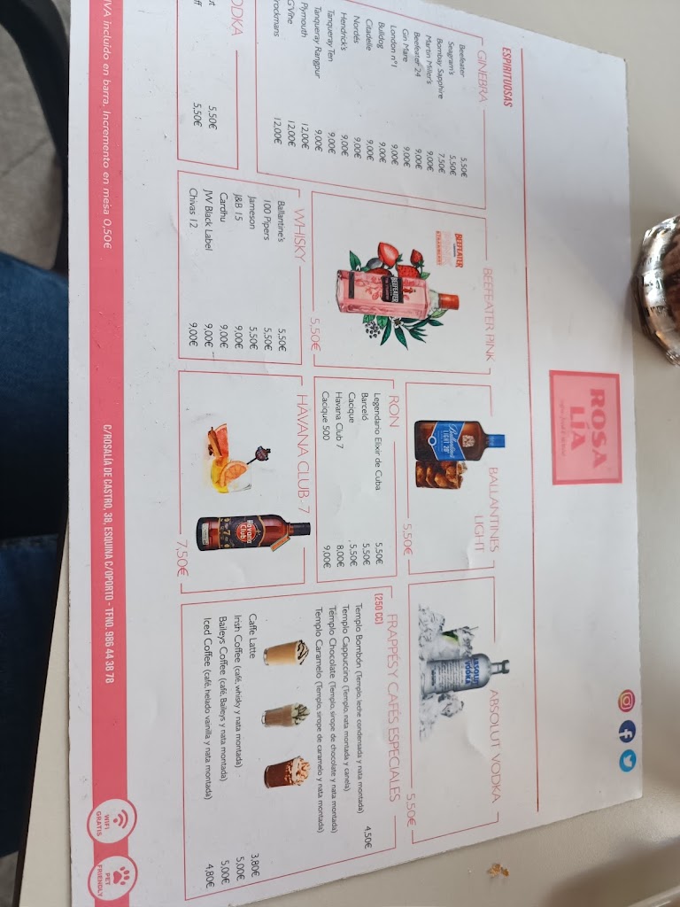 Cafeteria Rosa Lia — Carta