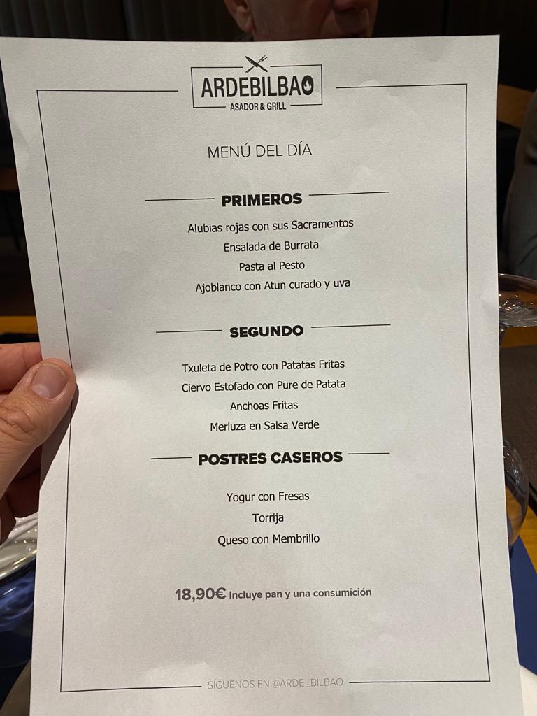 Asador Bilbao Brasan — Carta