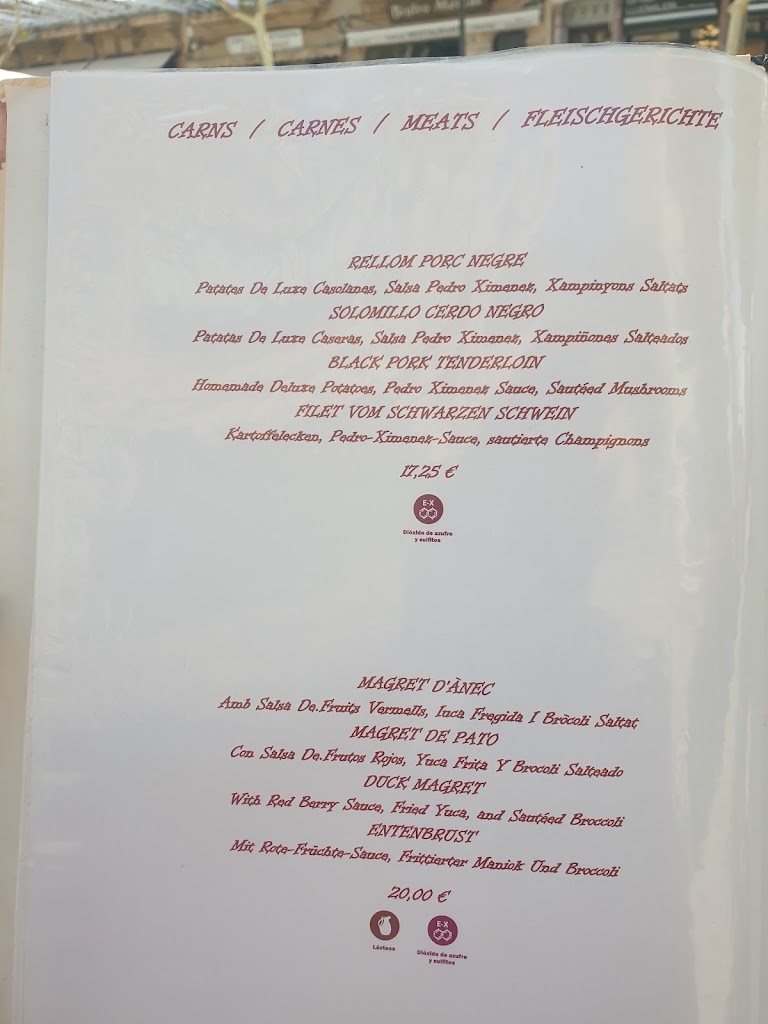 Caliuet BaRestaurant — Carta