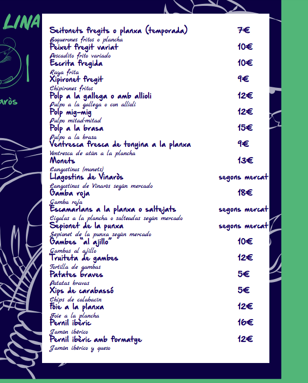 Restaurante Casa Lina — Carta