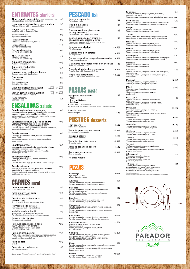 Restaurante El Parador Pueblo — Carta