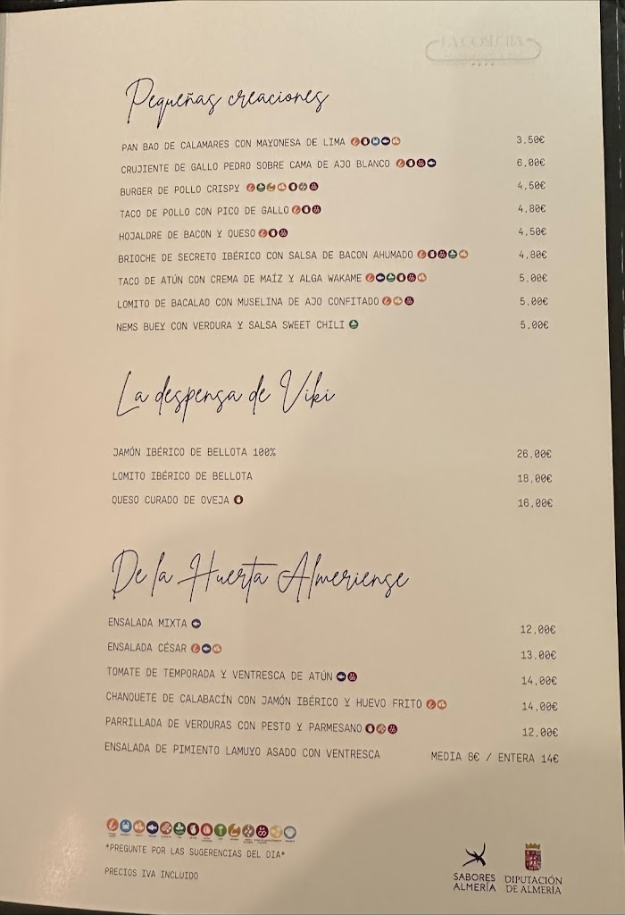 Restaurante La Cosecha — Carta