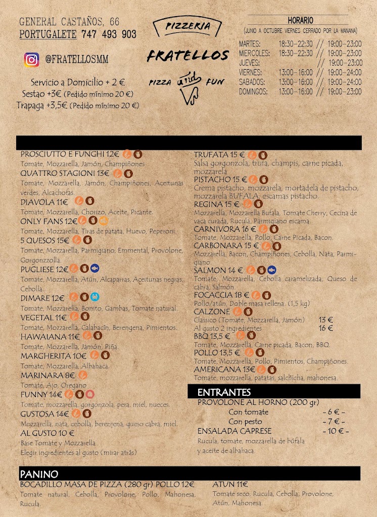 Pizzeria fratellos — Carta