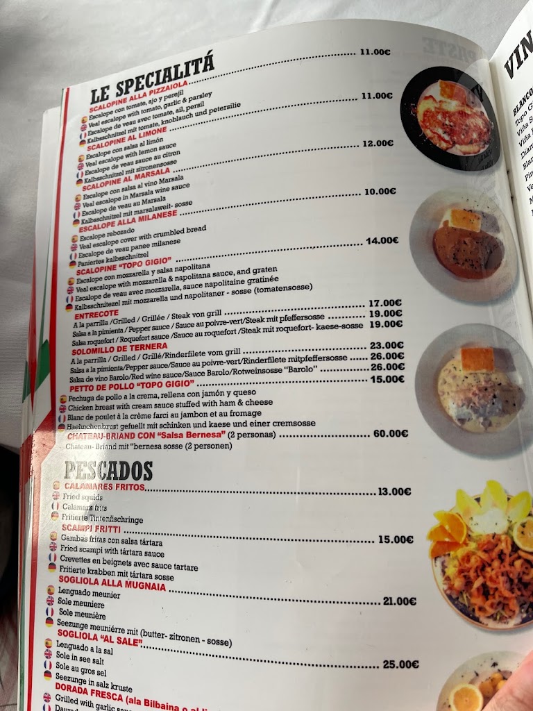 Restaurante Topo Gigio — Carta