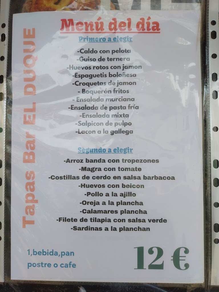 Tapas bar El Duque — Carta