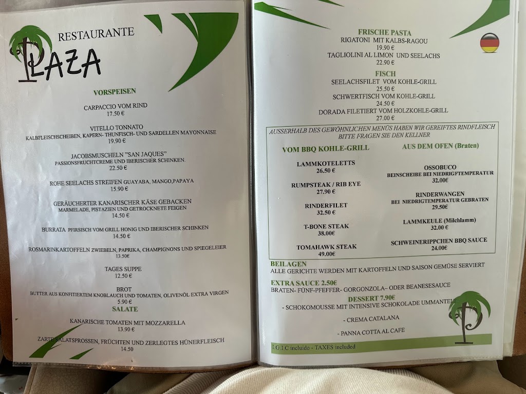 Restaurante Plaza mogan — Carta