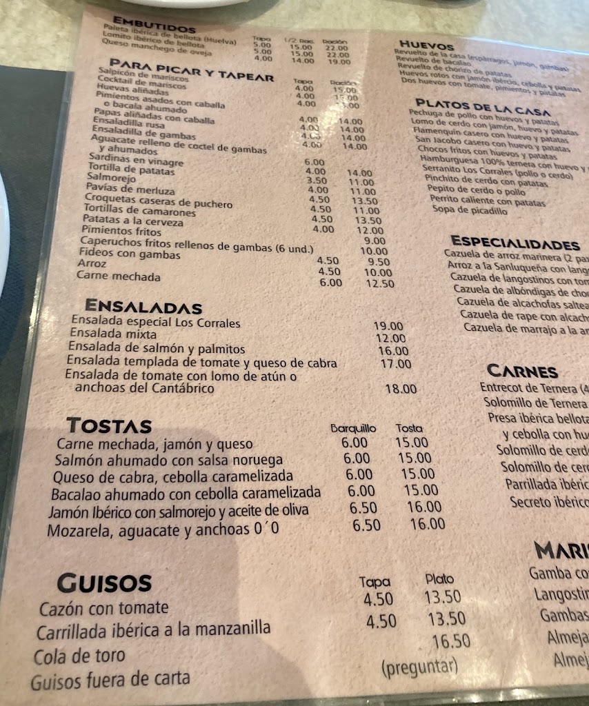 Restaurante Los Corrales — Carta