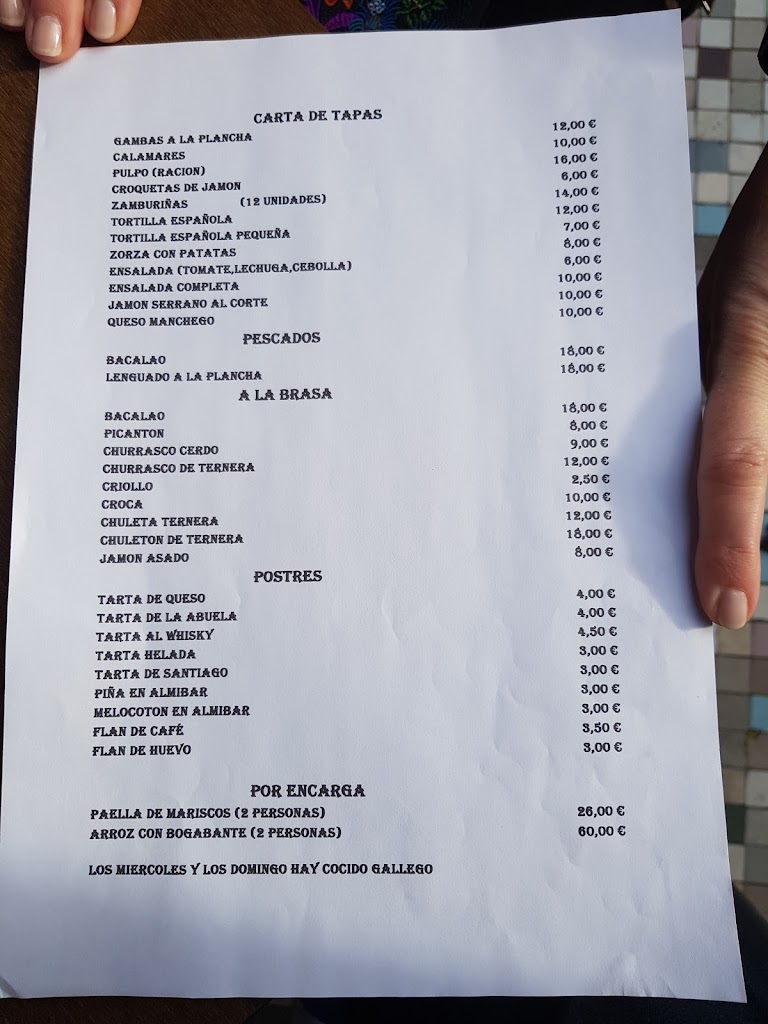 Restaurante A Marisqueira — Carta