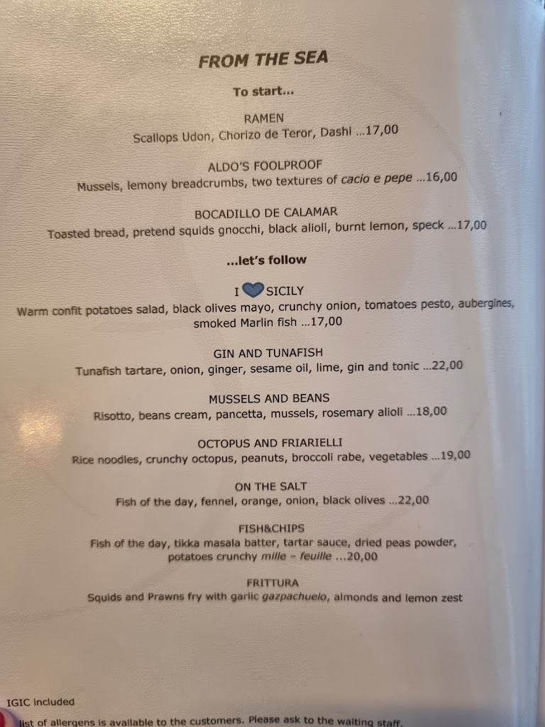 Fresh Restaurant & Garden Bar — Carta
