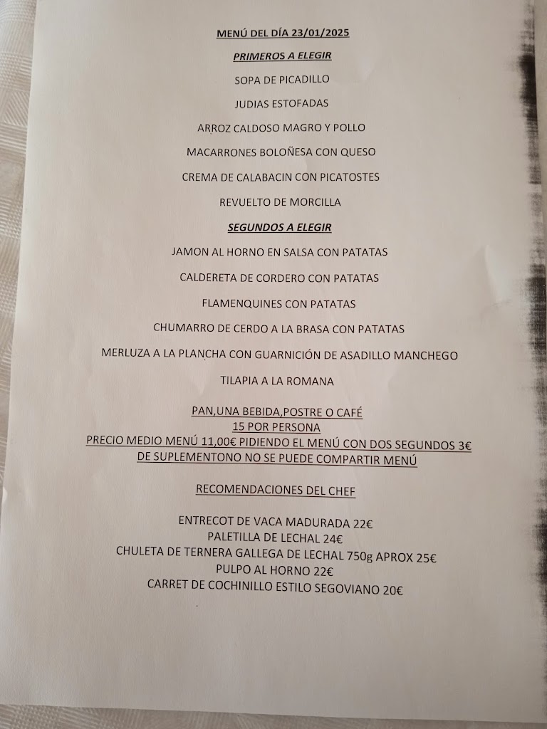 La Torre Restaurante — Carta