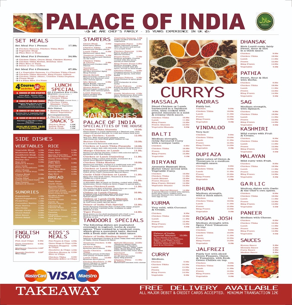Restaurante Palace of India — Carta