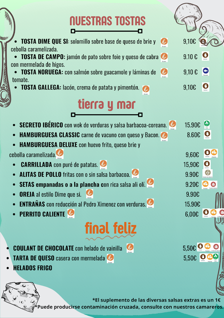 Bistro Bar Dime Que Si — Carta