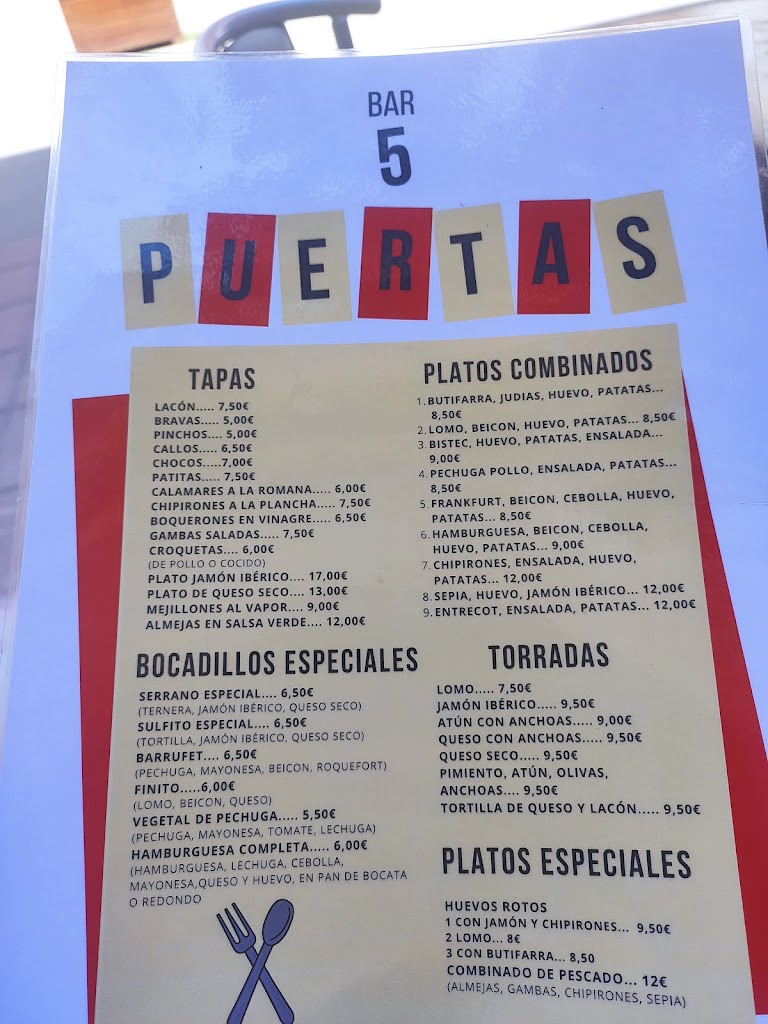 Bar Restaurante 5 Puertas — Carta