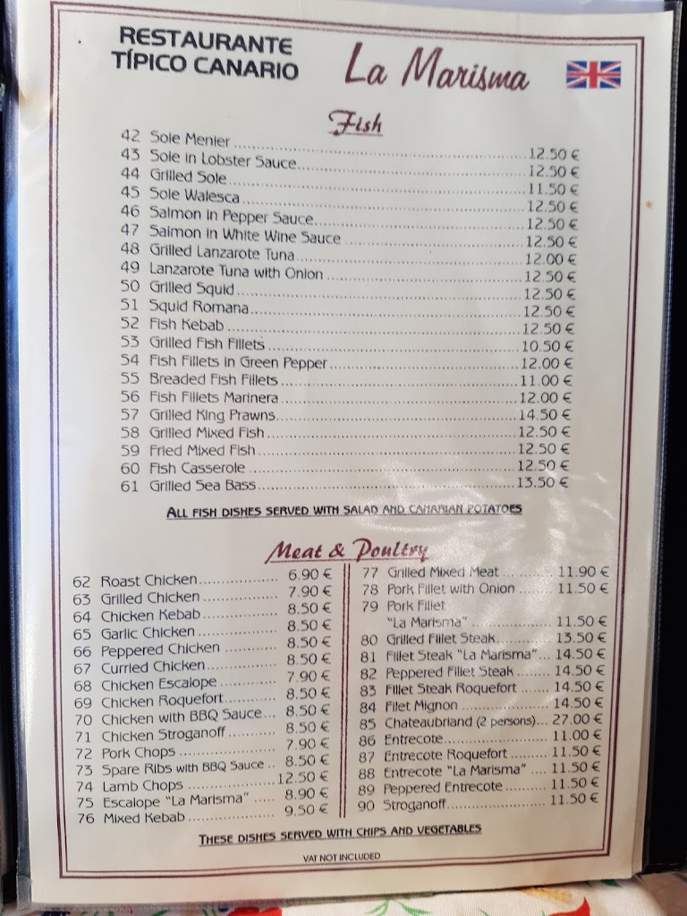 Restaurante La Marisma — Carta