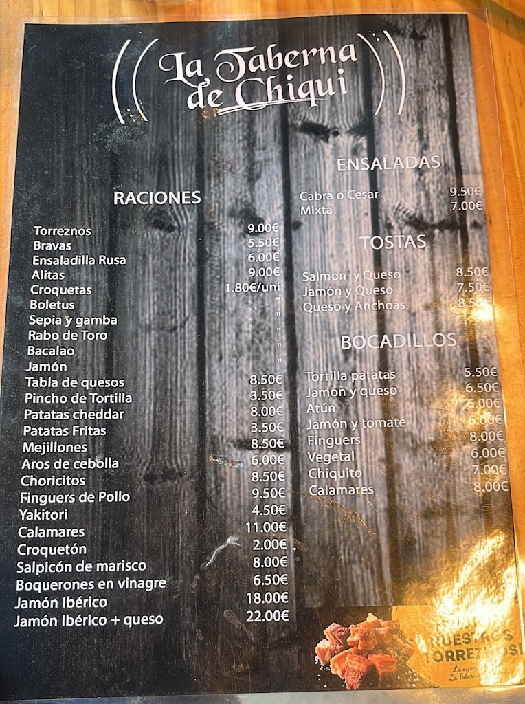 La Taberna de Chiqui — Carta