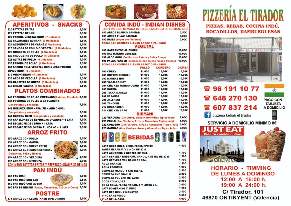 El Tirador kebab Pizzeria — Carta
