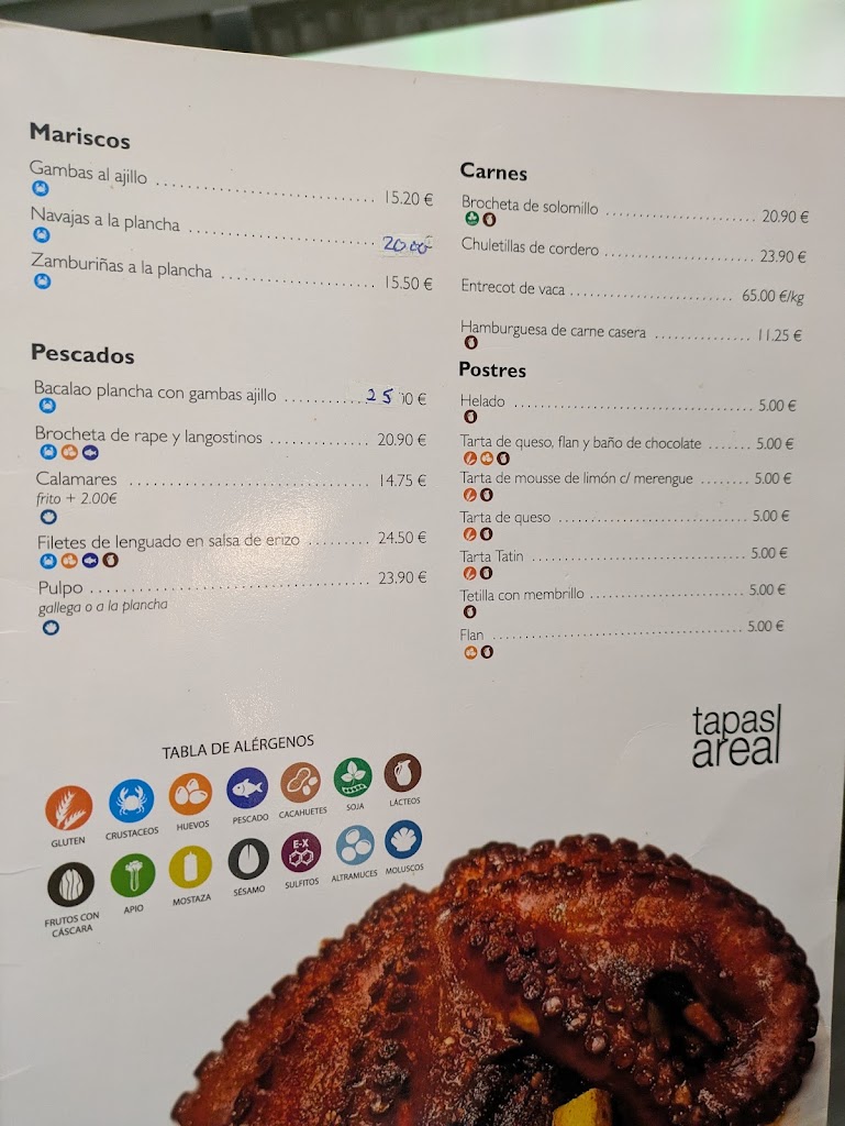 Tapas Areal — Carta