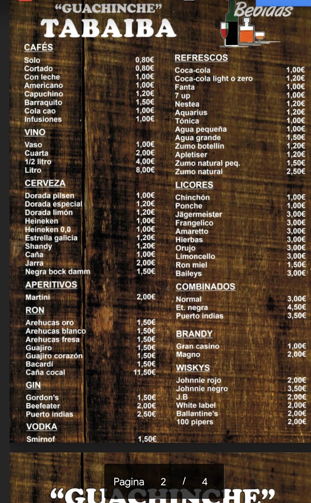 Guachinche Tabaiba — Carta