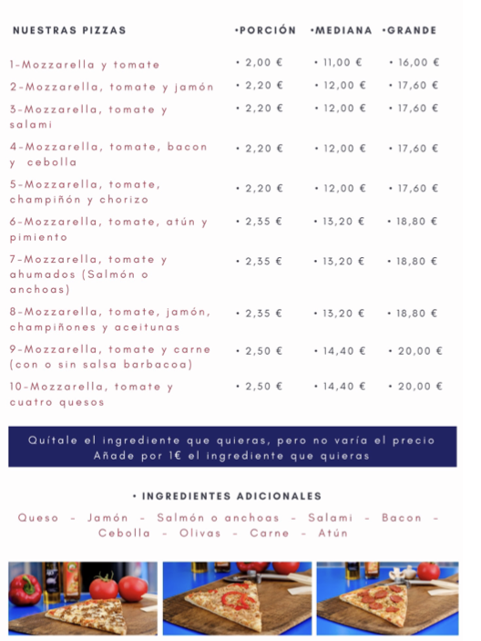 Pizzeria Popeye Mutxamel — Carta