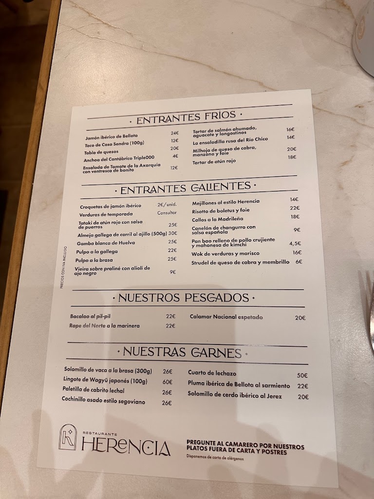 Restaurante Herencia Jaen — Carta