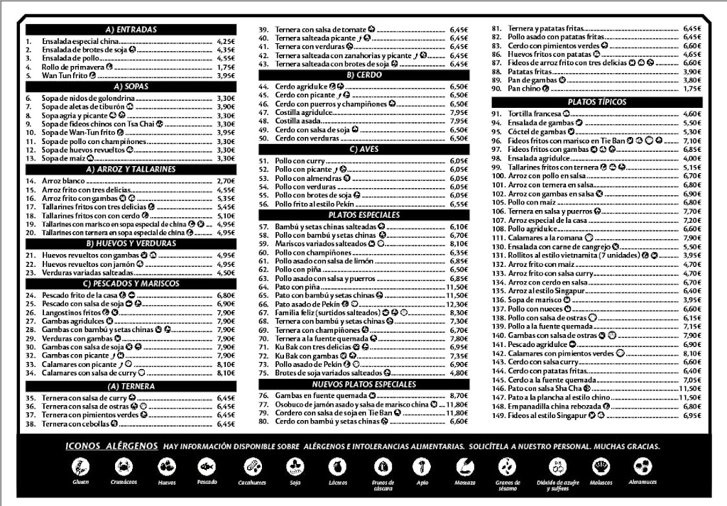 Restaurante Chino "Pekin II" — Carta