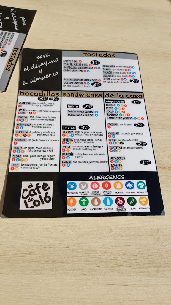 El Cafe De Lolo — Carta
